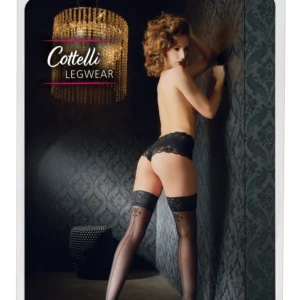 Cottelli Hold-up Stockings with Decorative Seam & Lace Top, Black