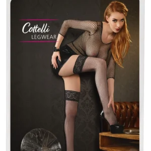 Cottelli Collection Net Hold-Up Stockings with Wide Lace Top Black