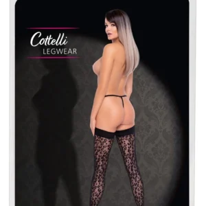 Cottelli Legware Hold Up Stockings Leopard Pattern 30 DEN Silicone Top