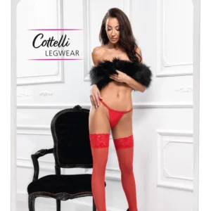 Cottelli Legware Red Hold-Up Stockings with Wide Lace Top 20 DEN
