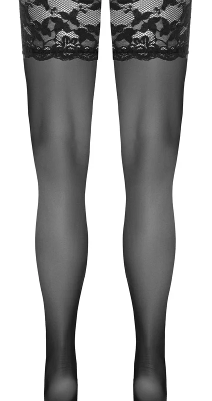 Cottelli LEGWARE Black Hold-Up Stockings with Wide Lace 20 DEN