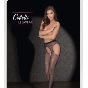 Cottelli Collection Sparkle Net Suspender Tights S-L, Rhinestone, Black