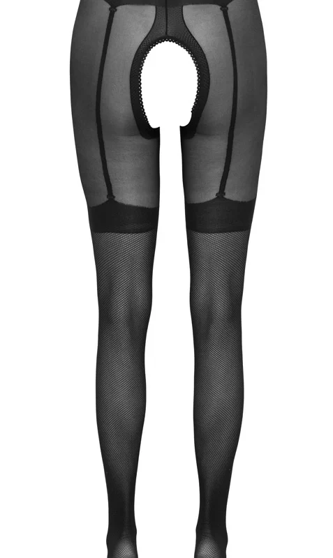 Cottelli LEGWARE Net Tights with Woven Suspender Belt, Black, 30 Denier