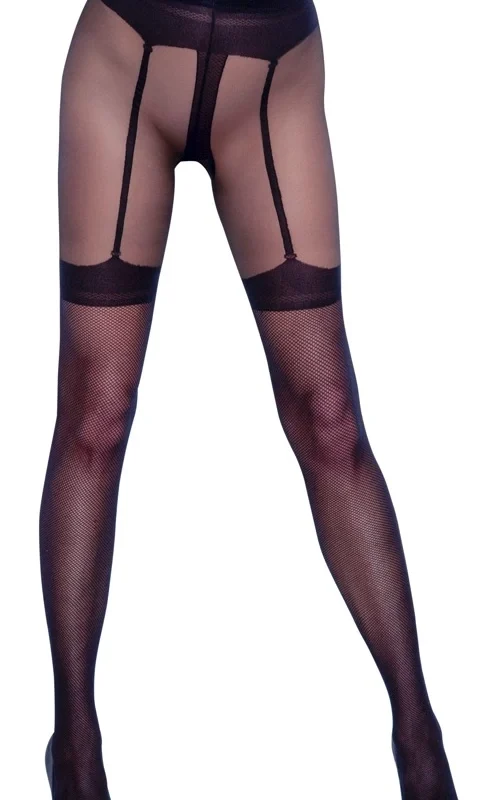 Cottelli LEGWARE Net Tights with Woven Suspender Belt, Black, 30 Denier