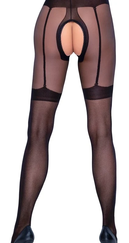 Cottelli LEGWARE Net Tights with Woven Suspender Belt, Black, 30 Denier