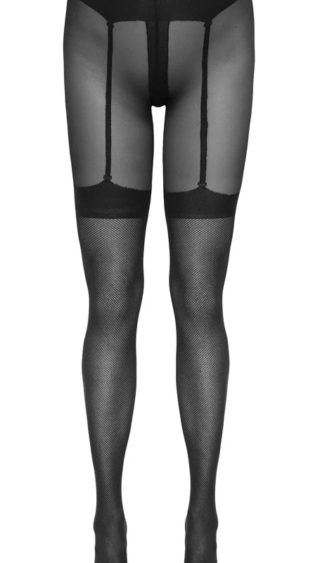 Cottelli LEGWARE Net Tights with Woven Suspender Belt, Black, 30 Denier
