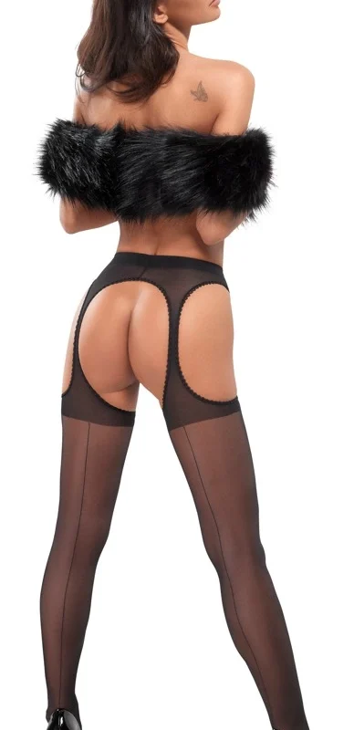 Cottelli Legware Suspender-Style Black Stockings with Lace, 20 DEN, M