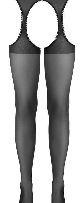 Cottelli Legware Suspender-Style Black Stockings with Lace, 20 DEN, M