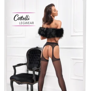 Cottelli LEGWARE Suspender Stockings Black 20 DEN Open Design Size 5