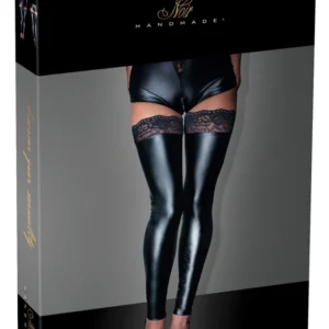 Black Level Wetlook Stockings L - Matte Finish, Lace Top, Silicone