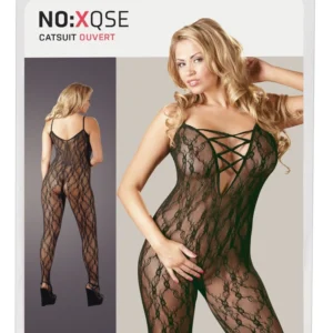 Cottelli Collection Bodysuit Black XXL-XXXL Soft Lace Open Design