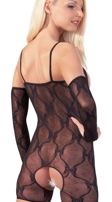 Cottelli Collection Black Lace Catsuit Shorts L/XL with Arm Gauntlets