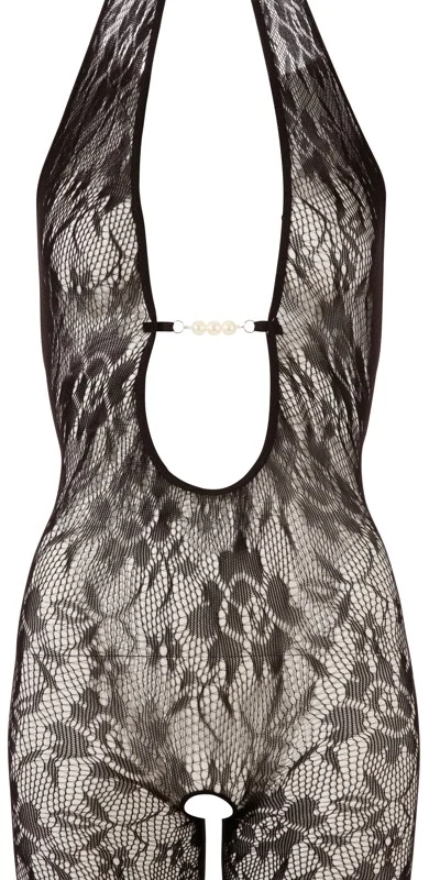 Cottelli Collection Catsuit Halterneck Pearls Black S/M