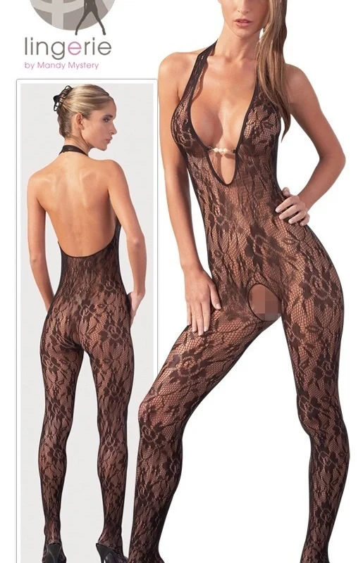 Cottelli Collection Catsuit Halterneck Pearls Black S/M