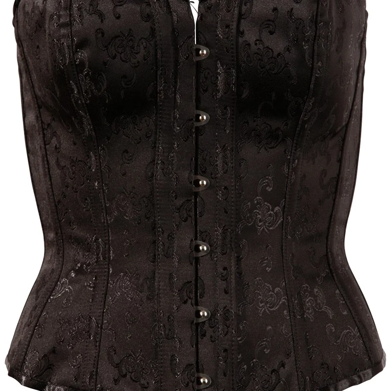 Cottelli Collection Brocade Corset Black L with Removable Suspenders