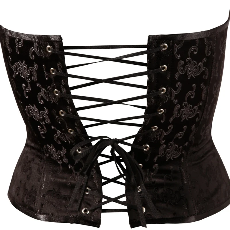 Cottelli Collection Brocade Corset Black L with Removable Suspenders