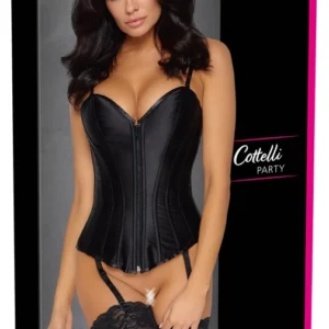 Cottelli PARTY Overbust Satin Corset Black Size S Adjustable Straps