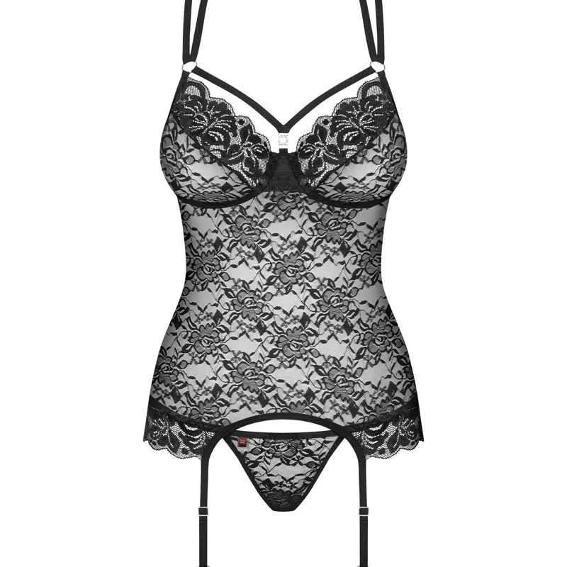 Obsessive Corsage S/M Black Lace Floral Motif Adjustable Straps