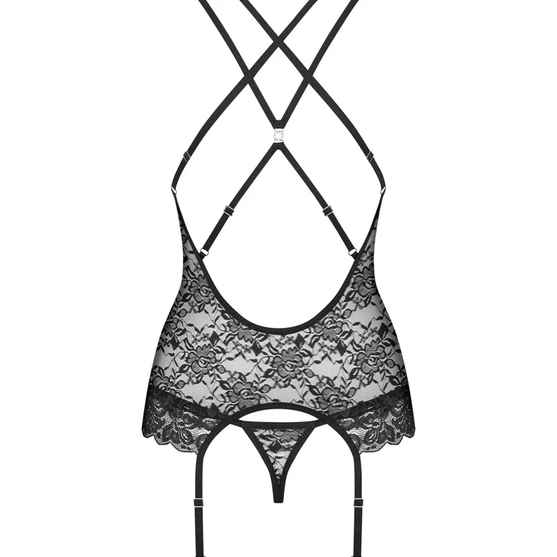 Obsessive Corsage S/M Black Lace Floral Motif Adjustable Straps