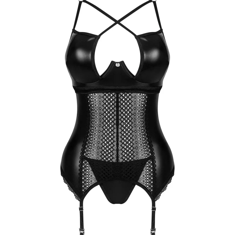 Obsessive Norides Wetlook Corsage Set XL/2XL with Lace Details