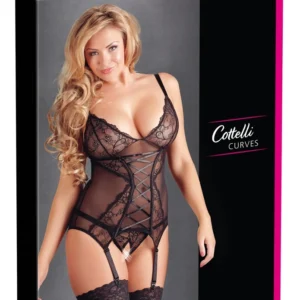 Cottelli Collection Cami Suspender XL Black Lace Set Adjustable Straps