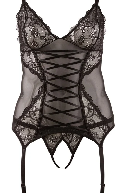 Cottelli Collection Cami Suspender XL Black Lace Set Adjustable Straps
