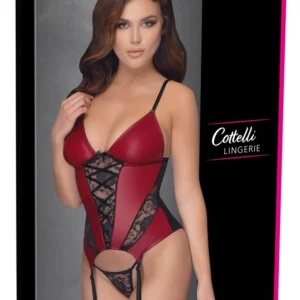 Cottelli Lingerie Basque Red/Black M - Lace & Powernet Finish