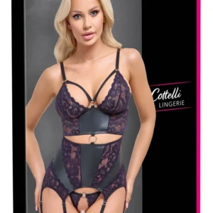 Cottelli Lingerie Basque Set with Adjustable Straps Purple-Black S