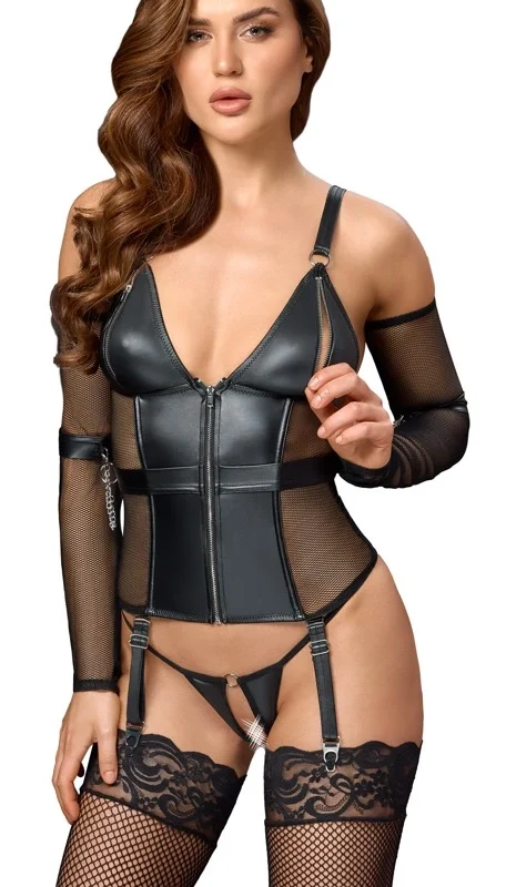 Cottelli Collection Bondage Basque Set L Matte Net Adjustable Elements