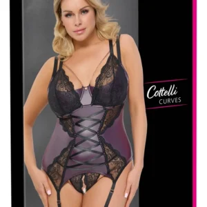 Cottelli Curves Basque Set 85D/L, Purple-Black, Removable Lace Details
