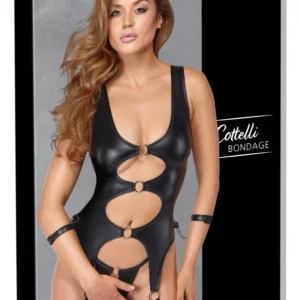 Cottelli Bondage Basque XL Set with Adjustable Cuffs, Matte Black