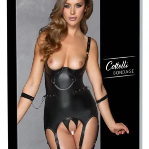 Cottelli Bondage Basque Set S Matte Finish with Handcuffs & Chains