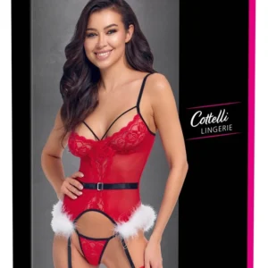 Cottelli LINGERIE X-Mas Basque L/XL - Festive Lace & Powernet Set