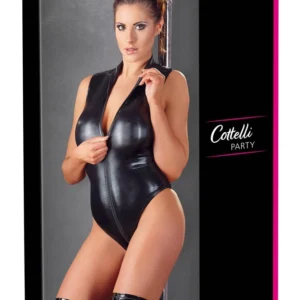 Cottelli Collection Black Wet Look Body with 2-Way Zip, Size L