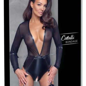 Cottelli Bondage Body Black M with Removable Garters and Handcuff Set