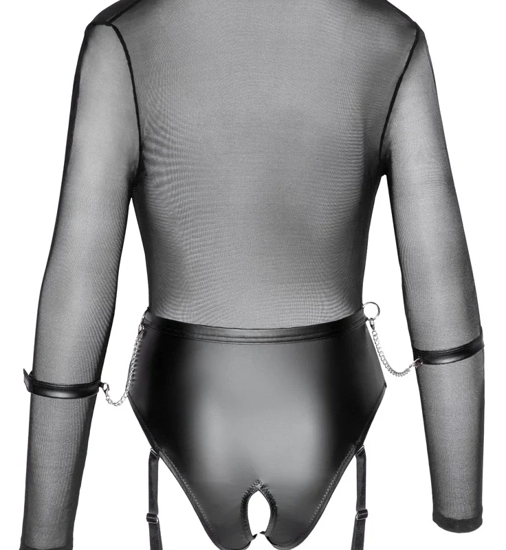 Cottelli Collection Bondage Body Black Matte Look with Sleeves & Cuffs L