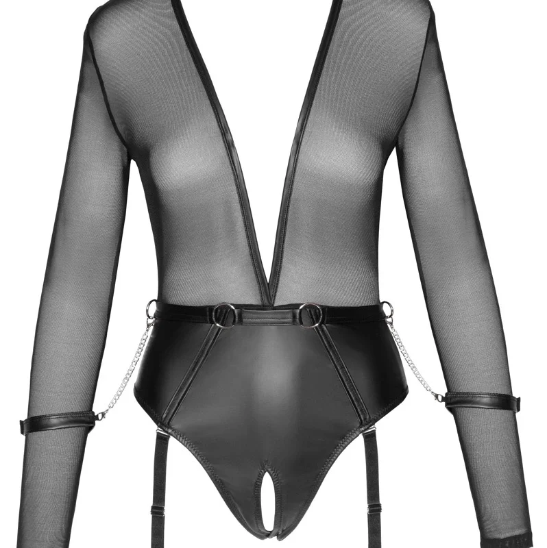 Cottelli Collection Bondage Body Black Matte Look with Sleeves & Cuffs L