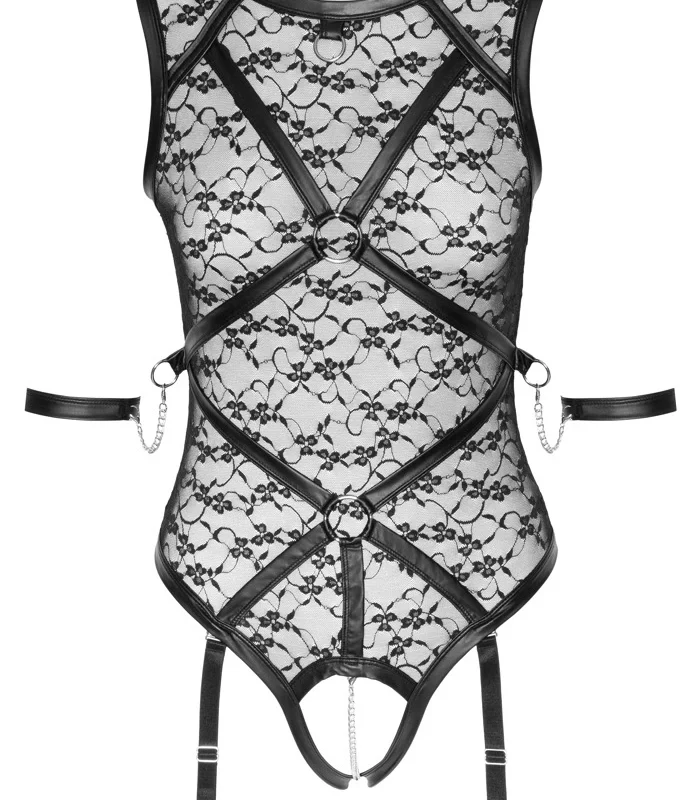 Cottelli BONDAGE Lace Body Black with Removable Harness and Restraints M