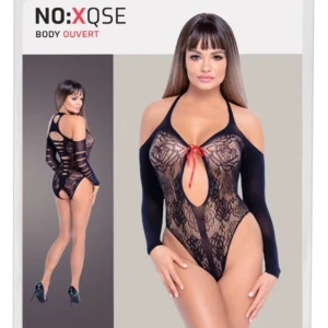 NO:XQSE Lace Body 3/4 Sleeves Open Shoulder Red Bow S-L