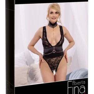 Abierta Fina Body Rhinestones S - Lace Design, Removable Chains, Black