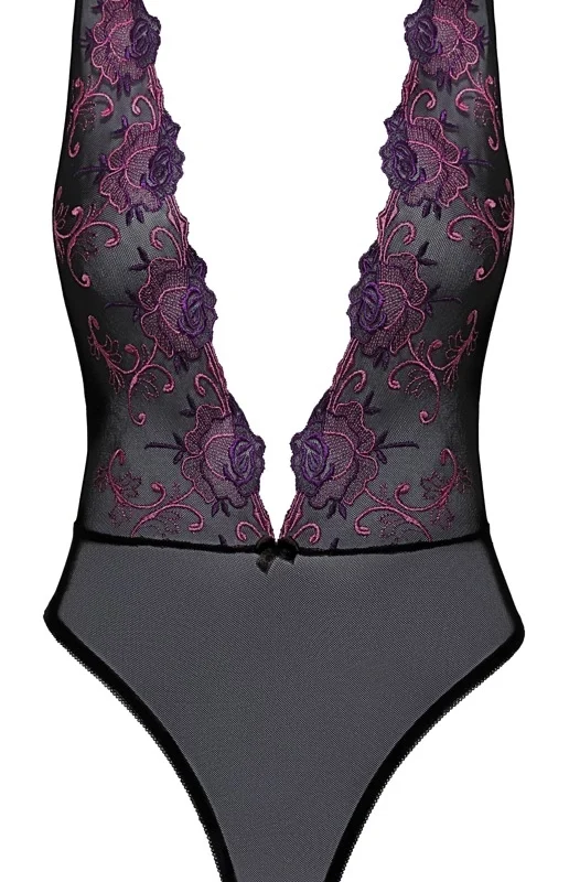 Kissable Body S/M - Black Powernet with Floral Embroidery