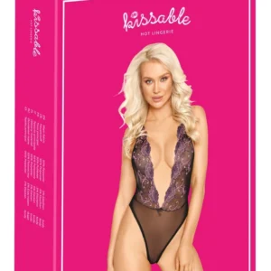 Kissable Body L/XL with Floral Embroidery, Black-Pink, Adjustable Straps