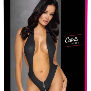 Cottelli PARTY Body M/L - Black Matte Look, Open Back, Collar Accent
