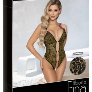 Abierta Fina Body Gold S - Elegant Lace Bodysuit with Metallic Threads