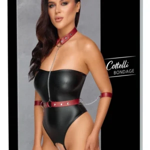 Cottelli Bondage Body M Black Matte with Removable Red Harness