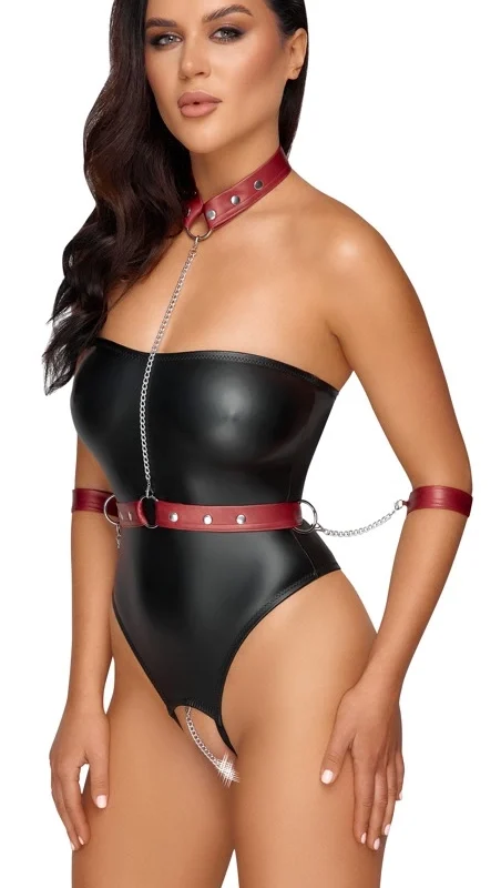 Cottelli Bondage XL Strapless Body with Detachable Red Harness, Black