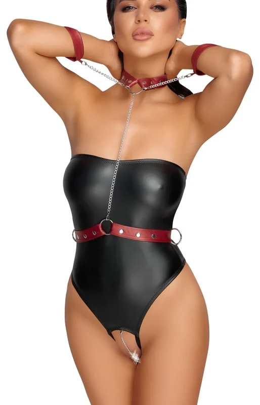 Cottelli Bondage XL Strapless Body with Detachable Red Harness, Black