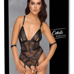Cottelli BONDAGE Body Harness Lace Model M with Cuffs, Black