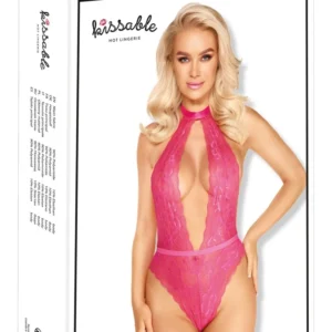 Kissable Body Pink L/XL - Elegant Lace, Backless Satin Tie Design