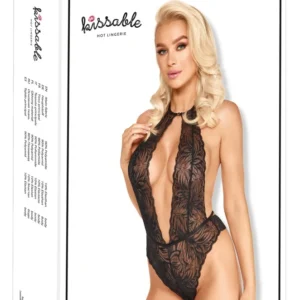 Kissable Black Lace Bodysuit L/XL - Elegant Sheer Design